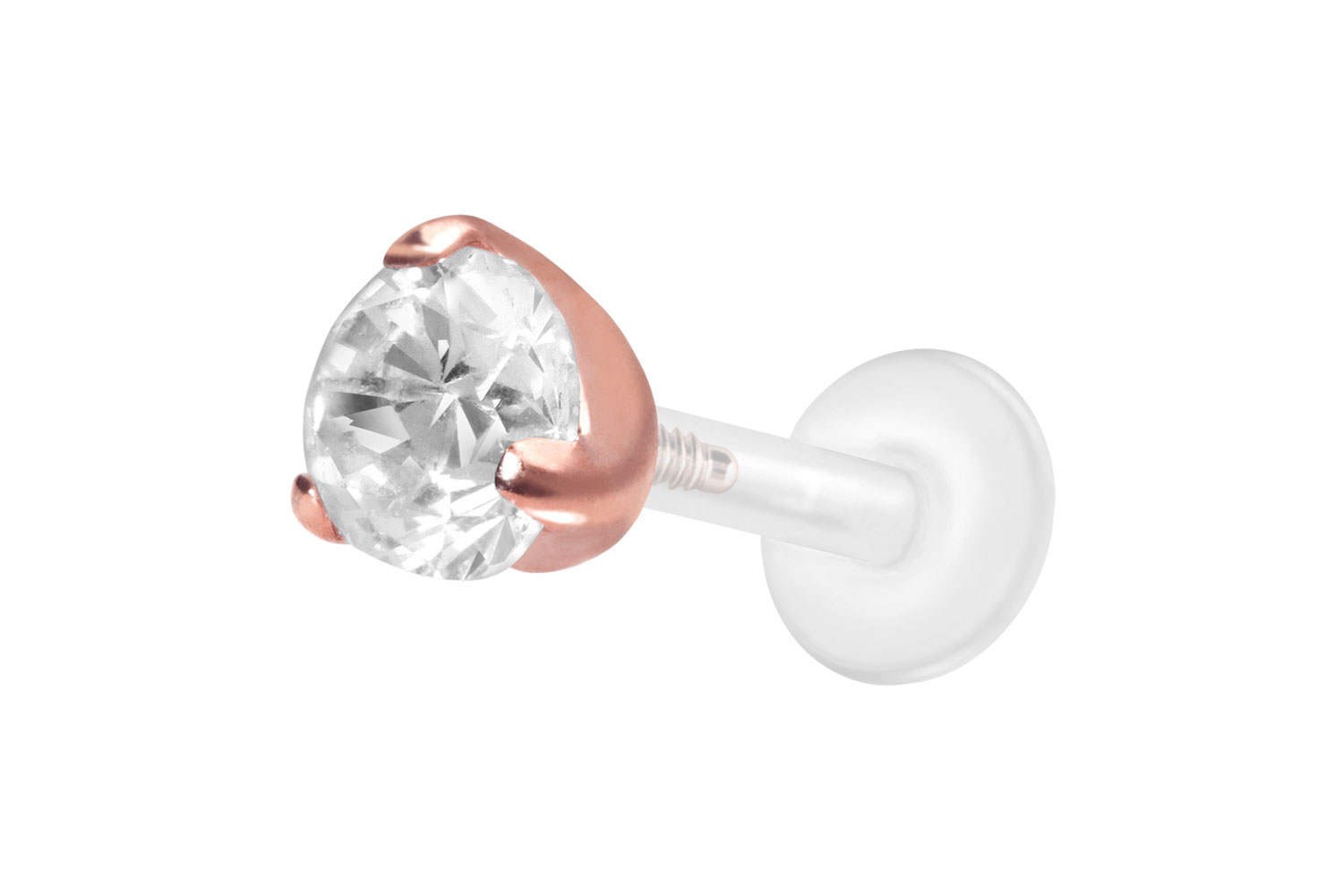 PTFE Labret Piercing mit Innengewinde + Titan-Aufsatz EINGEFASSTER KRISTALL